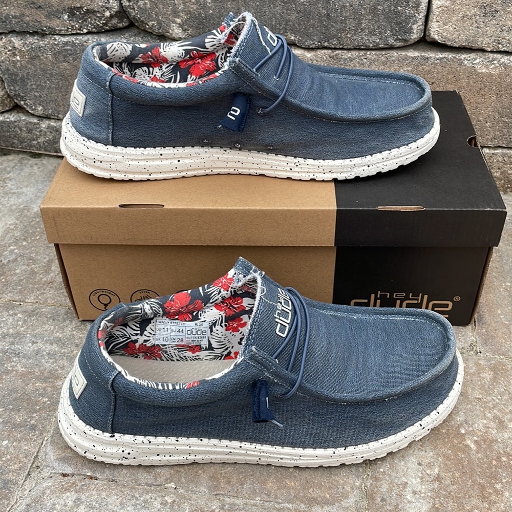 Mens Heydudes blue Wally stretch